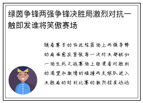 绿茵争锋两强争锋决胜局激烈对抗一触即发谁将笑傲赛场